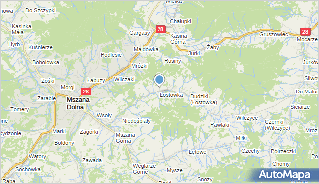 mapa Łostówka, Łostówka na mapie Targeo